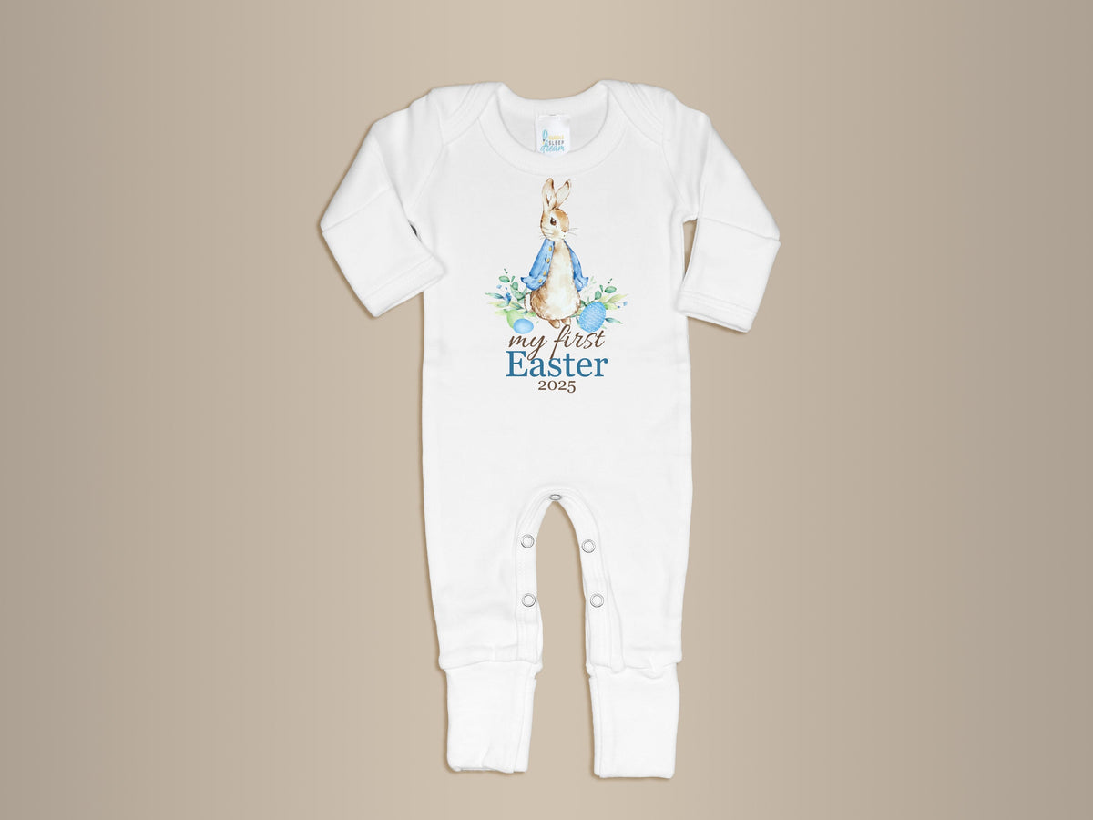 Cuddle Sleep Dream My First Easter w/ Blue Cottontail Rabbit | White Long Romper