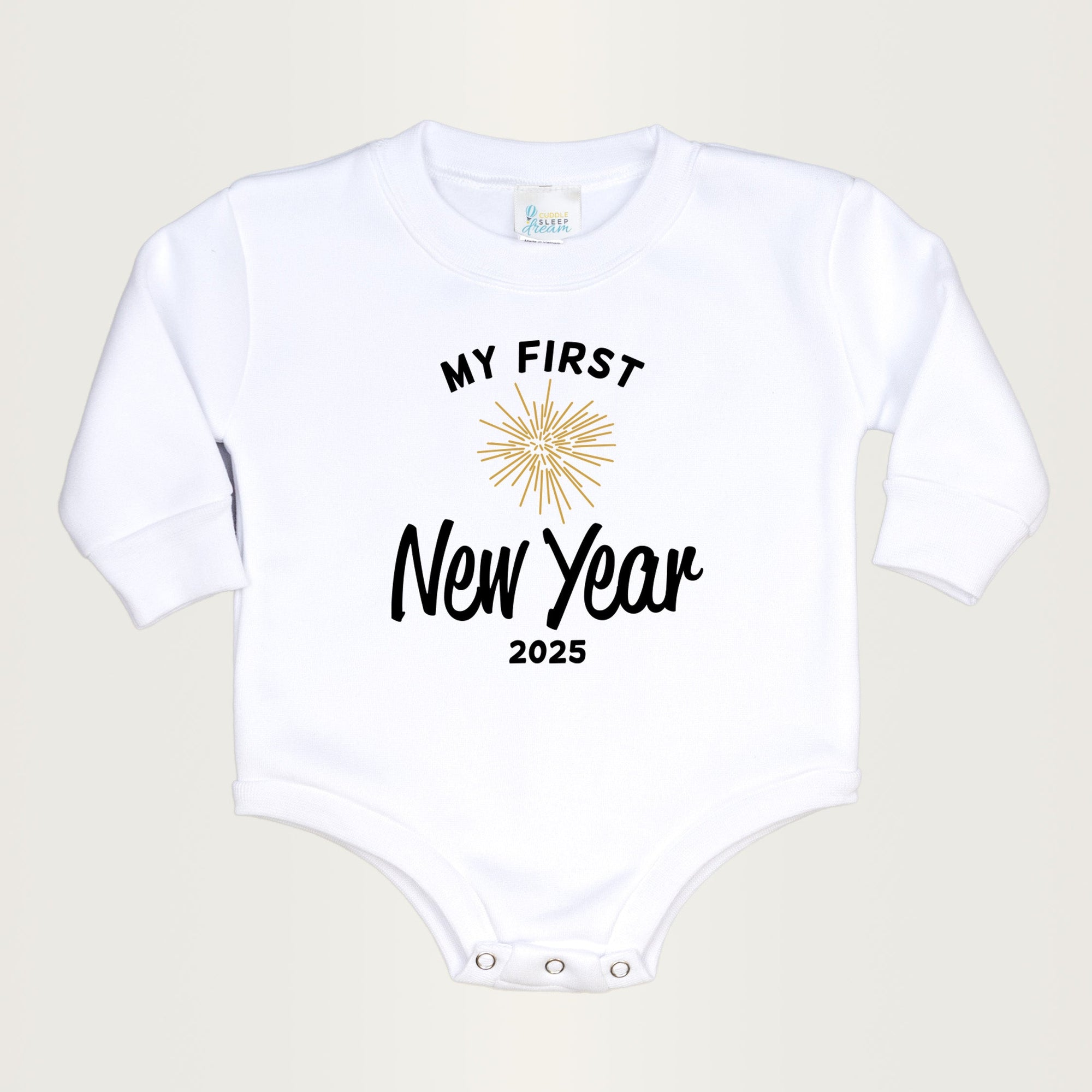 Cuddle Sleep Dream My First New Year w/ Firework | White Fleece Oversized Bodysuit