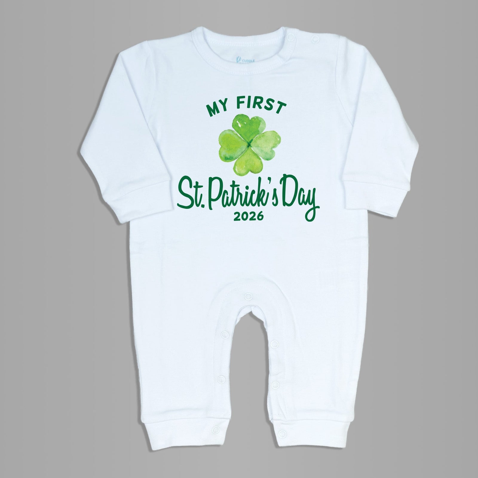 Cuddle Sleep Dream My First St. Patrick's Day w/ Shamrock | White Long Romper
