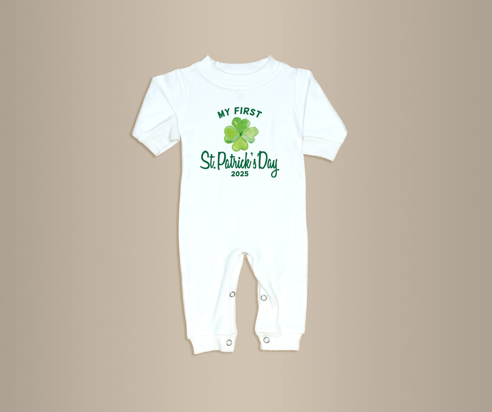 Cuddle Sleep Dream My First St. Patrick's Day w/ Shamrock | White Long Romper