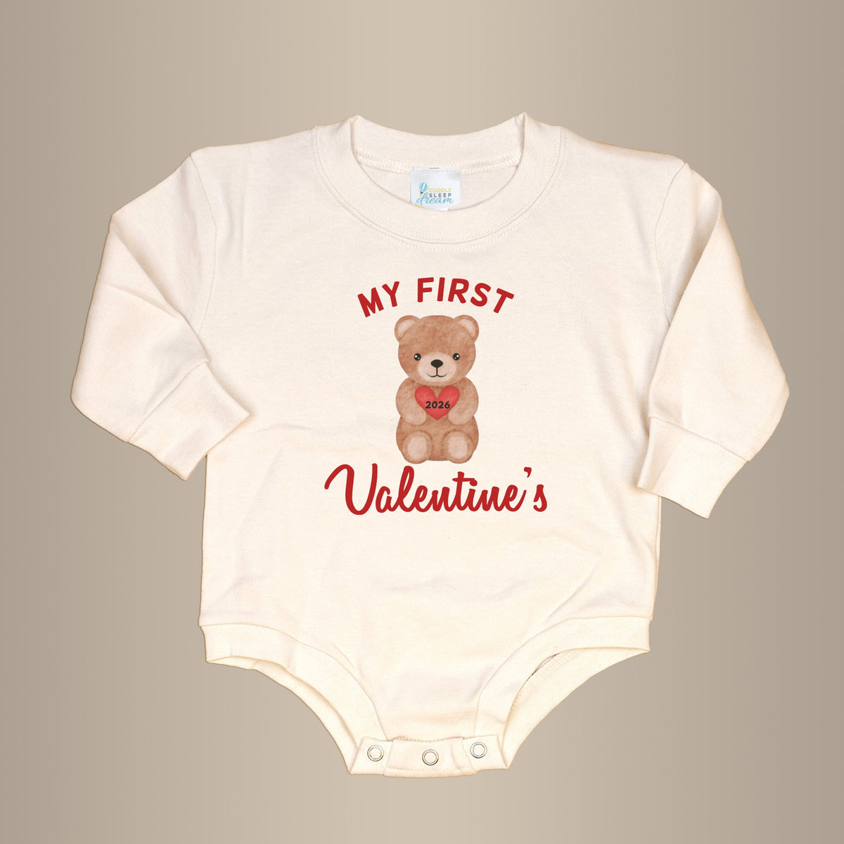 Cuddle Sleep Dream My First Valentine's Bear | Natural Oversized Bodysuit