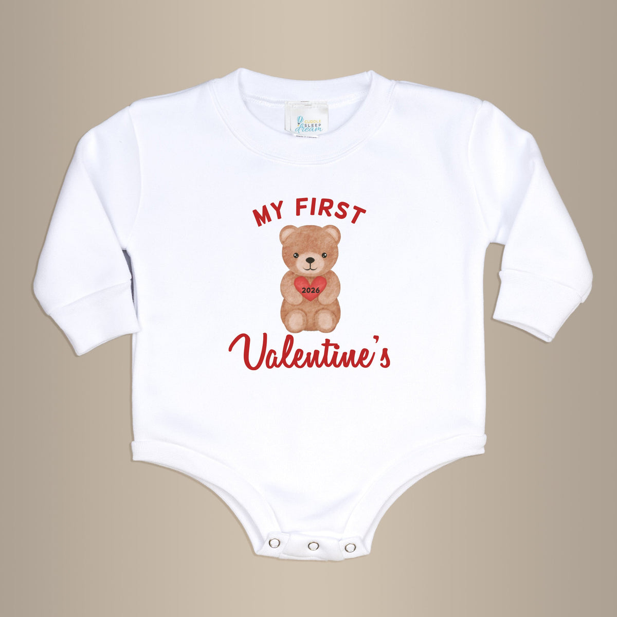 Cuddle Sleep Dream My First Valentine's Bear | White Fleece Oversized Bodysuit