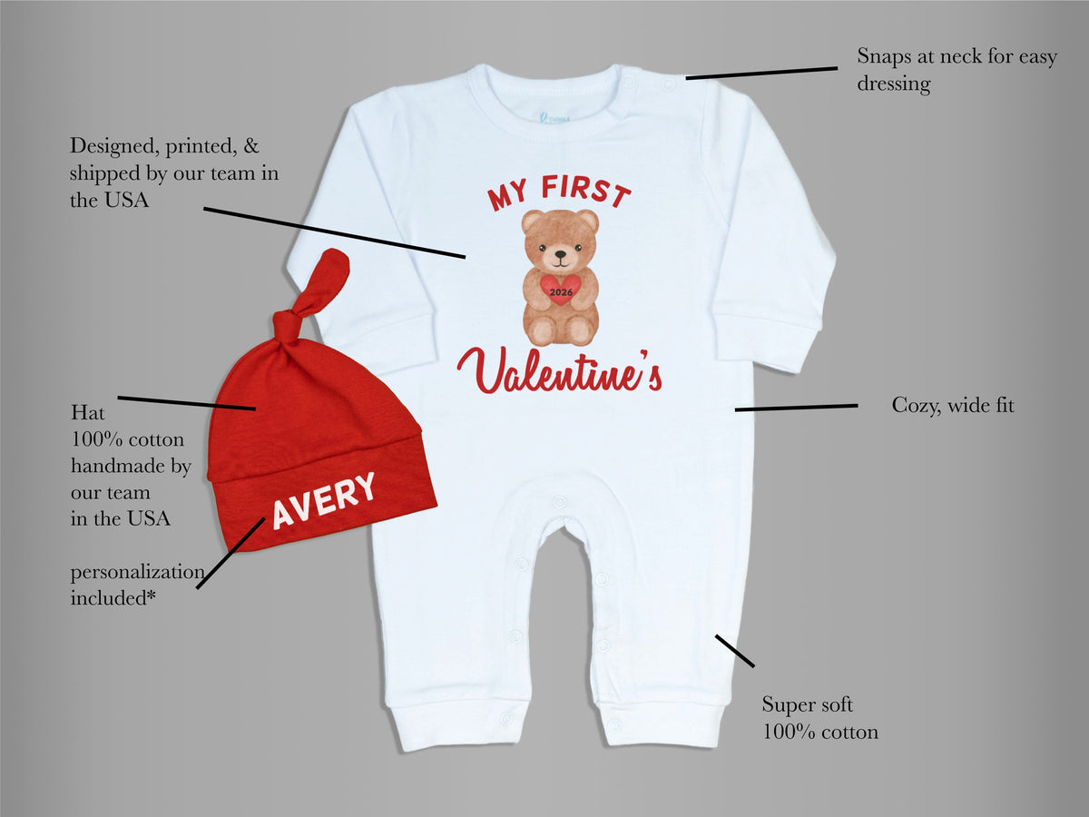 Cuddle Sleep Dream My First Valentine's Bear | White Long Romper