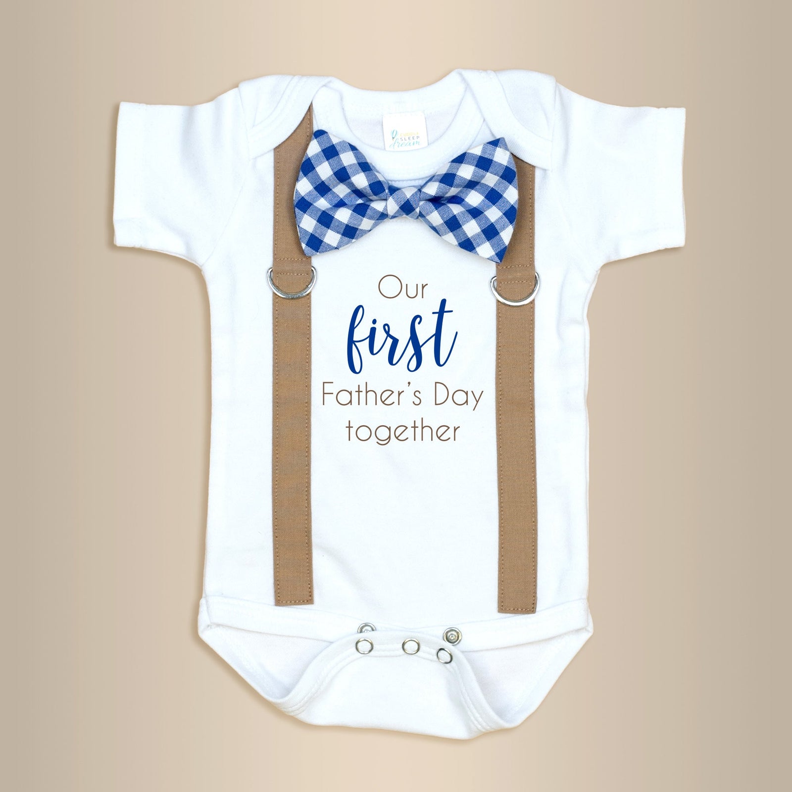Cuddle Sleep Dream Oh Snap Our First Father's Day Together | Mocha Suspender | Royal Check Bowtie