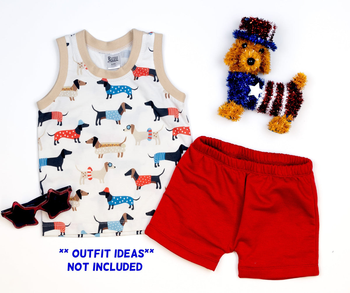Cuddle Sleep Dream Rolled Hem Shorts Patriotic Doggy | Handmade Tank