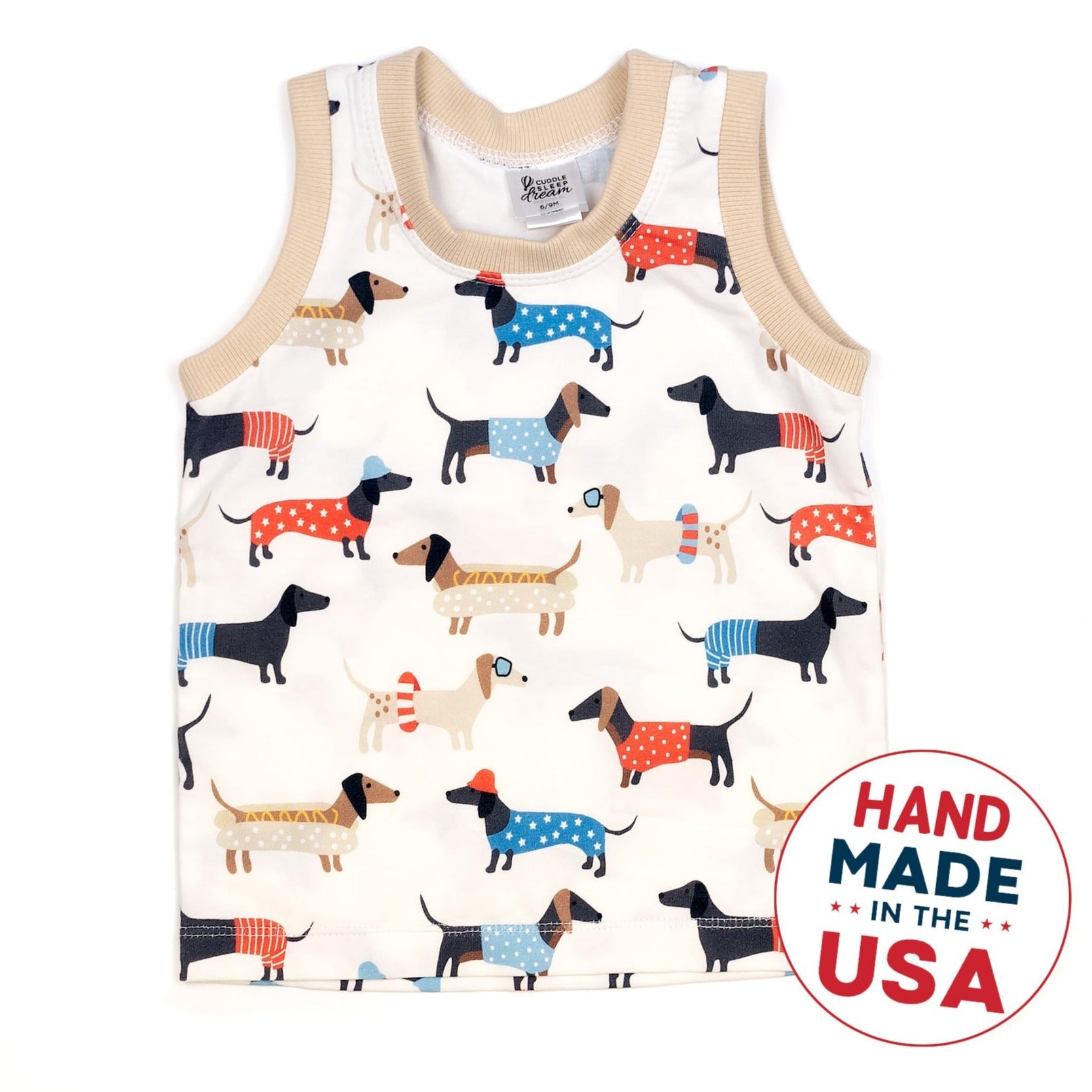 Cuddle Sleep Dream Rolled Hem Shorts Patriotic Doggy | Handmade Tank