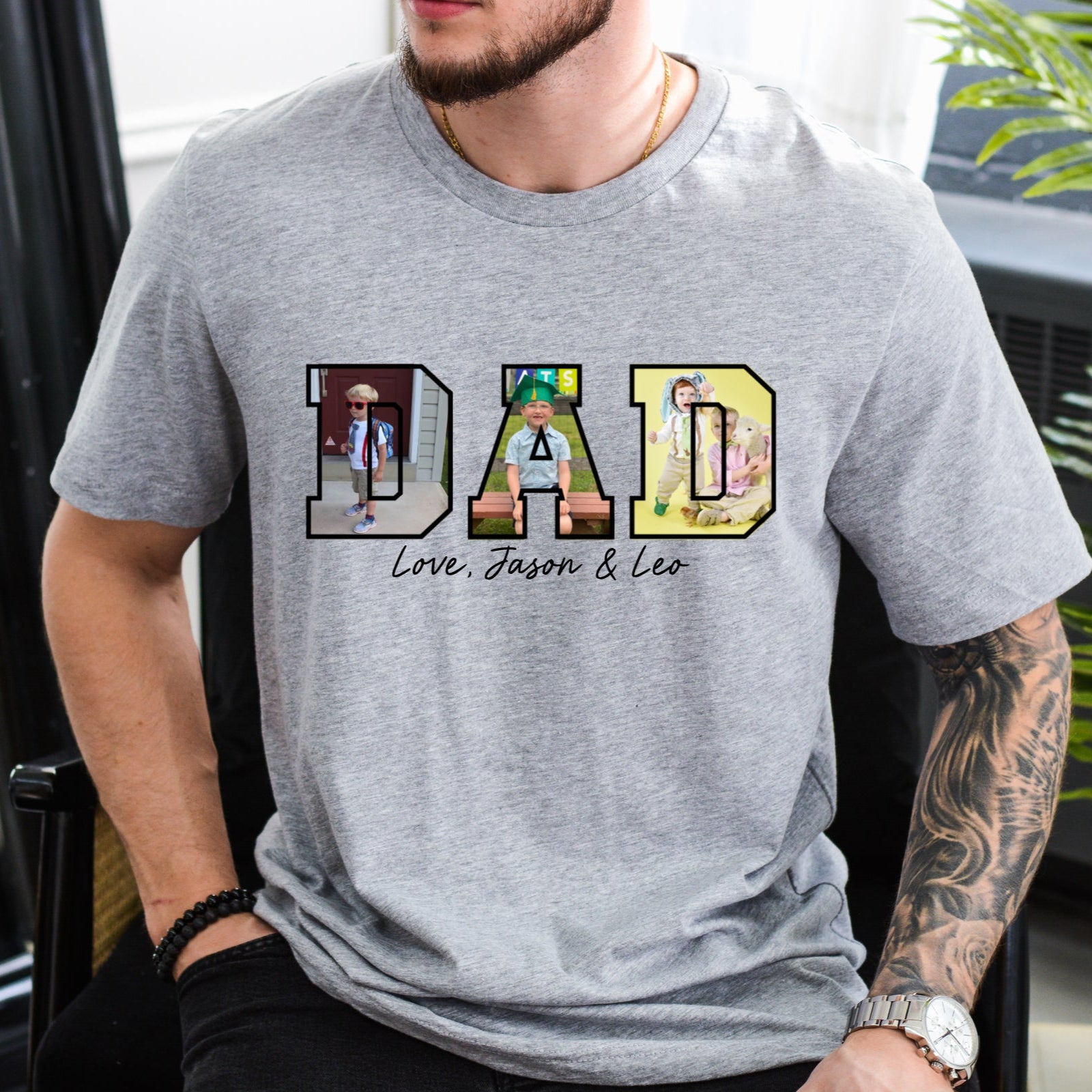 Printify T-Shirt Athletic Heather / S Personalized Photo Dad Tshirt