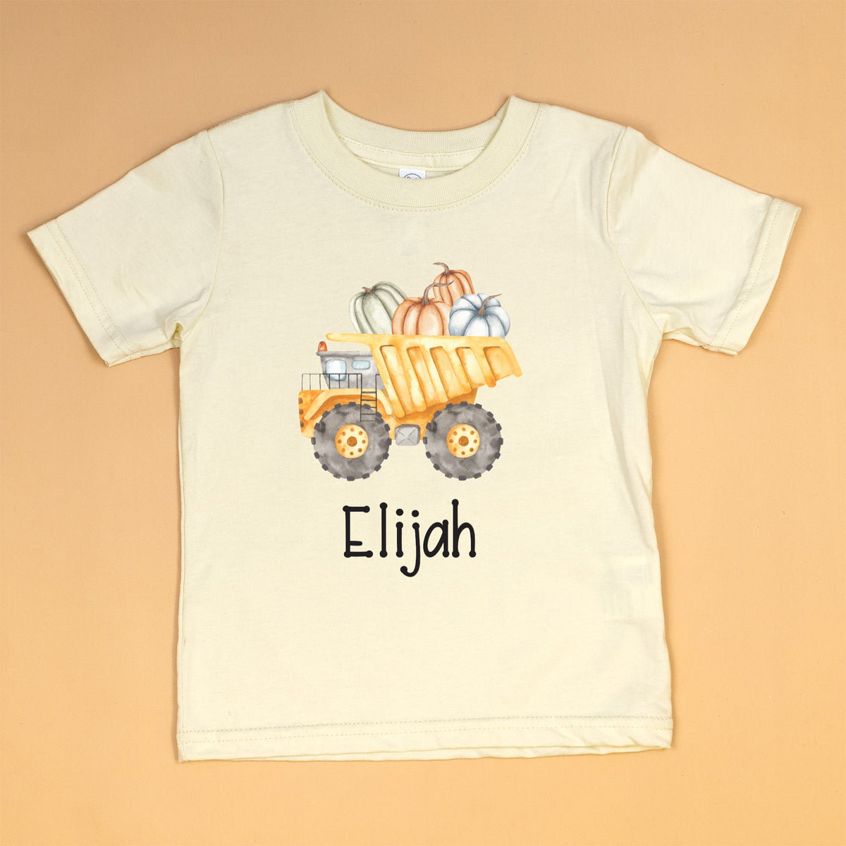 Cuddle Sleep Dream Graphic Tee Dump Truck / 2t Short Sleeve Pumpkin Construction Truck | Natural Tshirt