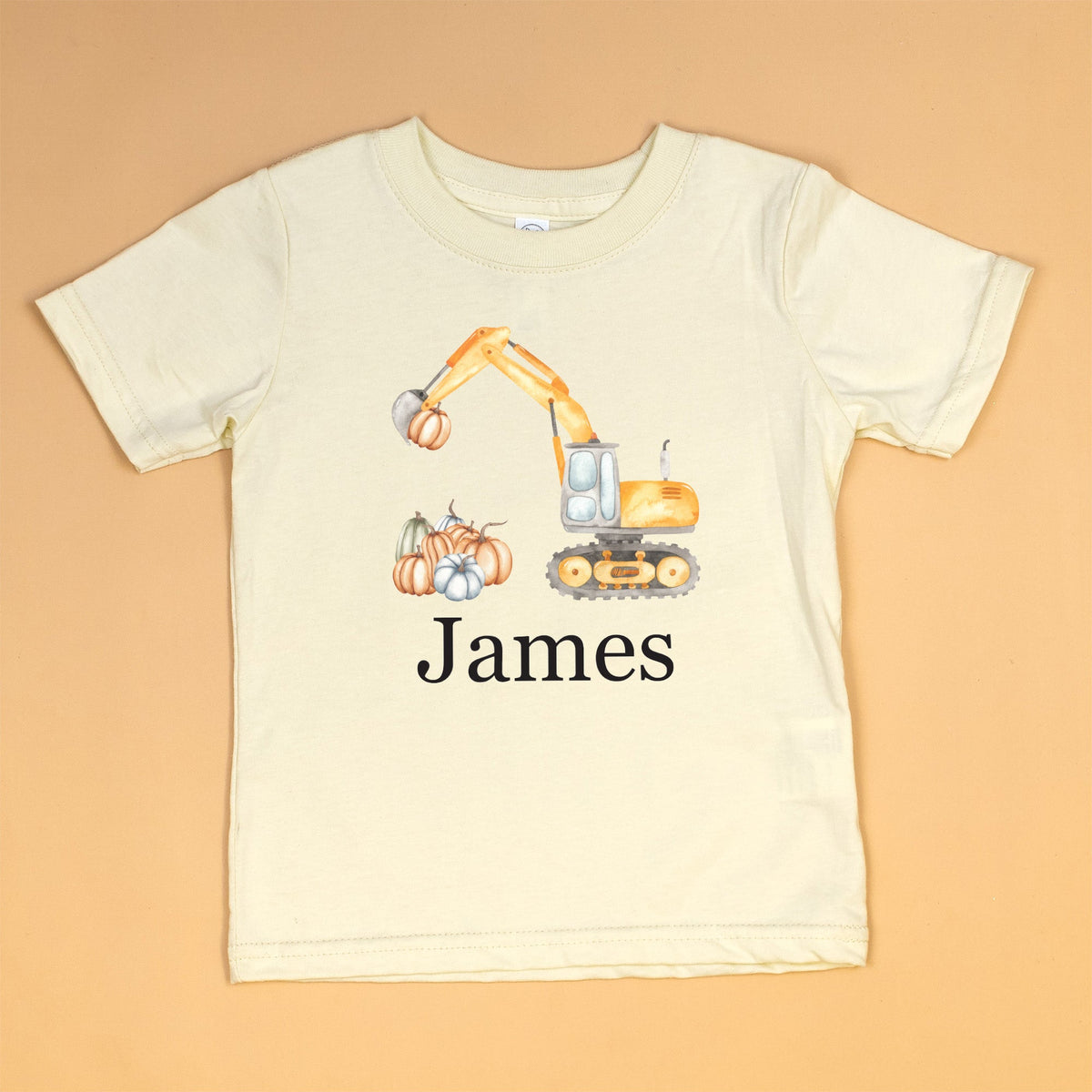 Cuddle Sleep Dream Graphic Tee Excavator / 2t Short Sleeve Pumpkin Construction Truck | Natural Tshirt