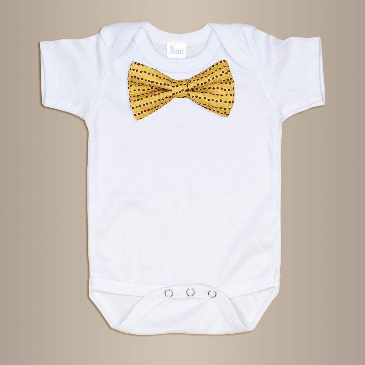 Cuddle Sleep Dream Bowtie Bodysuit Rust Messy Dot on Gold Bowtie Bodysuit