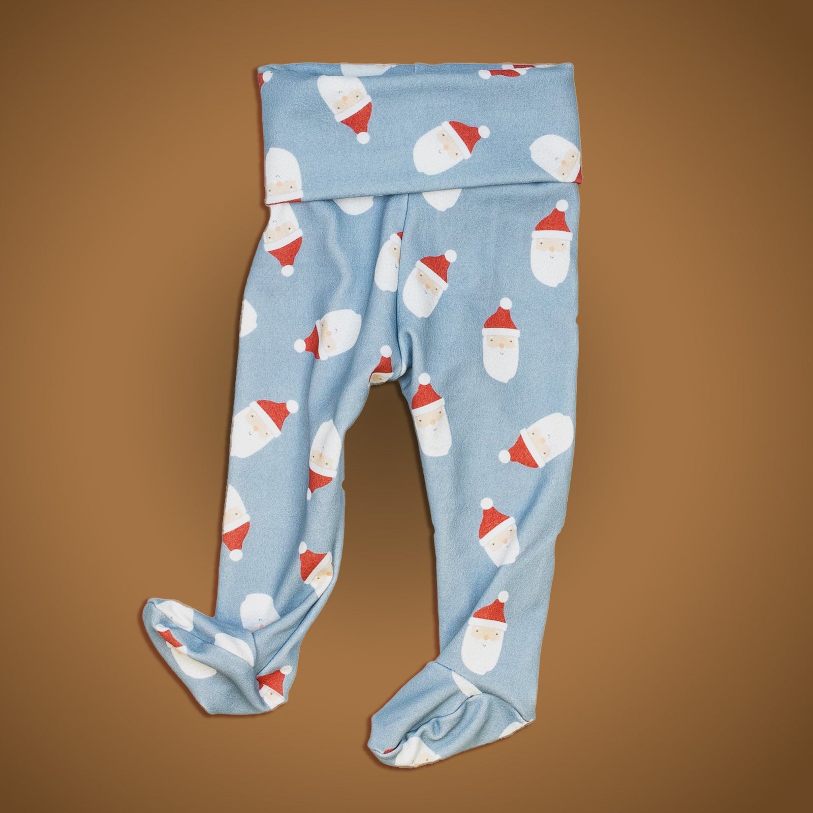 Cuddle Sleep Dream Leggings Santas on Blue Footies (NB-9m)