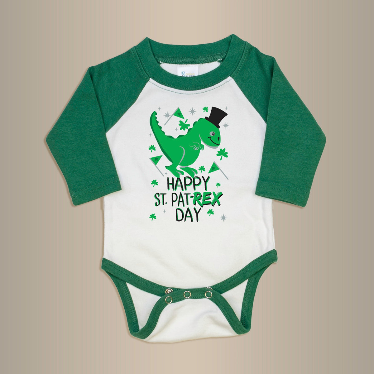 Cuddle Sleep Dream 3-6m Long Sleeve Bodysuit St. Pat-REX | GREEN Raglan | Bodysuit or Tee