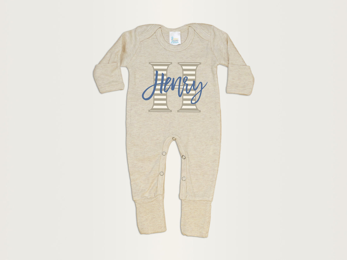 Cuddle Sleep Dream Stripe Initial Romper | Oatmeal