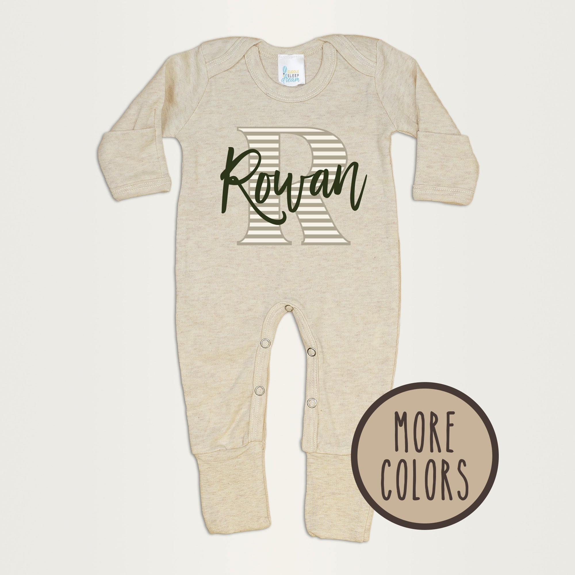 Cuddle Sleep Dream Stripe Initial Romper | Oatmeal