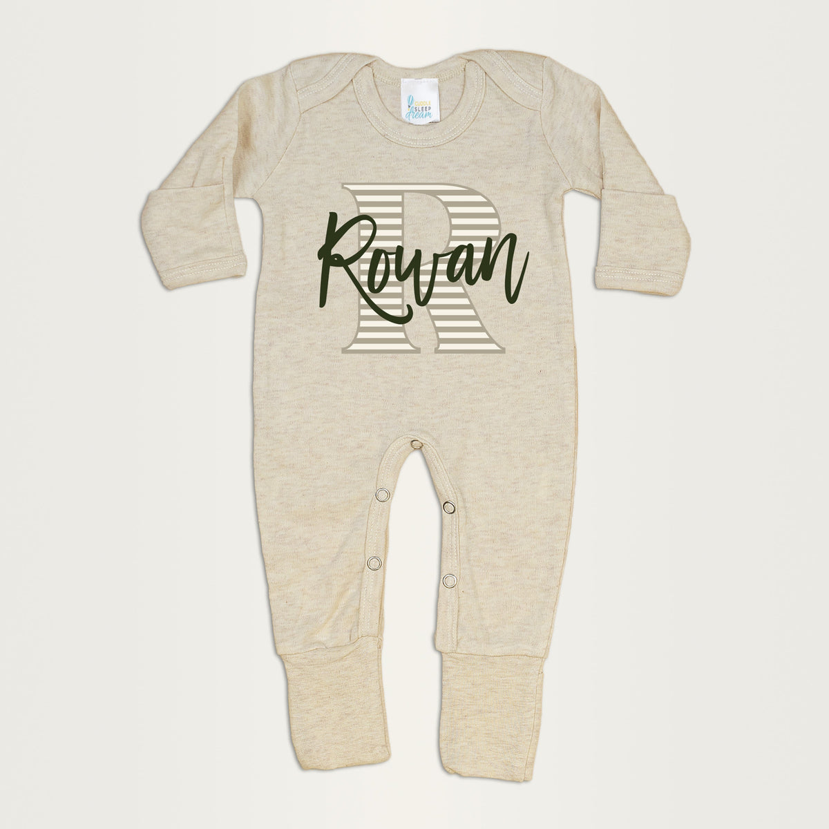 Cuddle Sleep Dream Stripe Initial Romper | Oatmeal