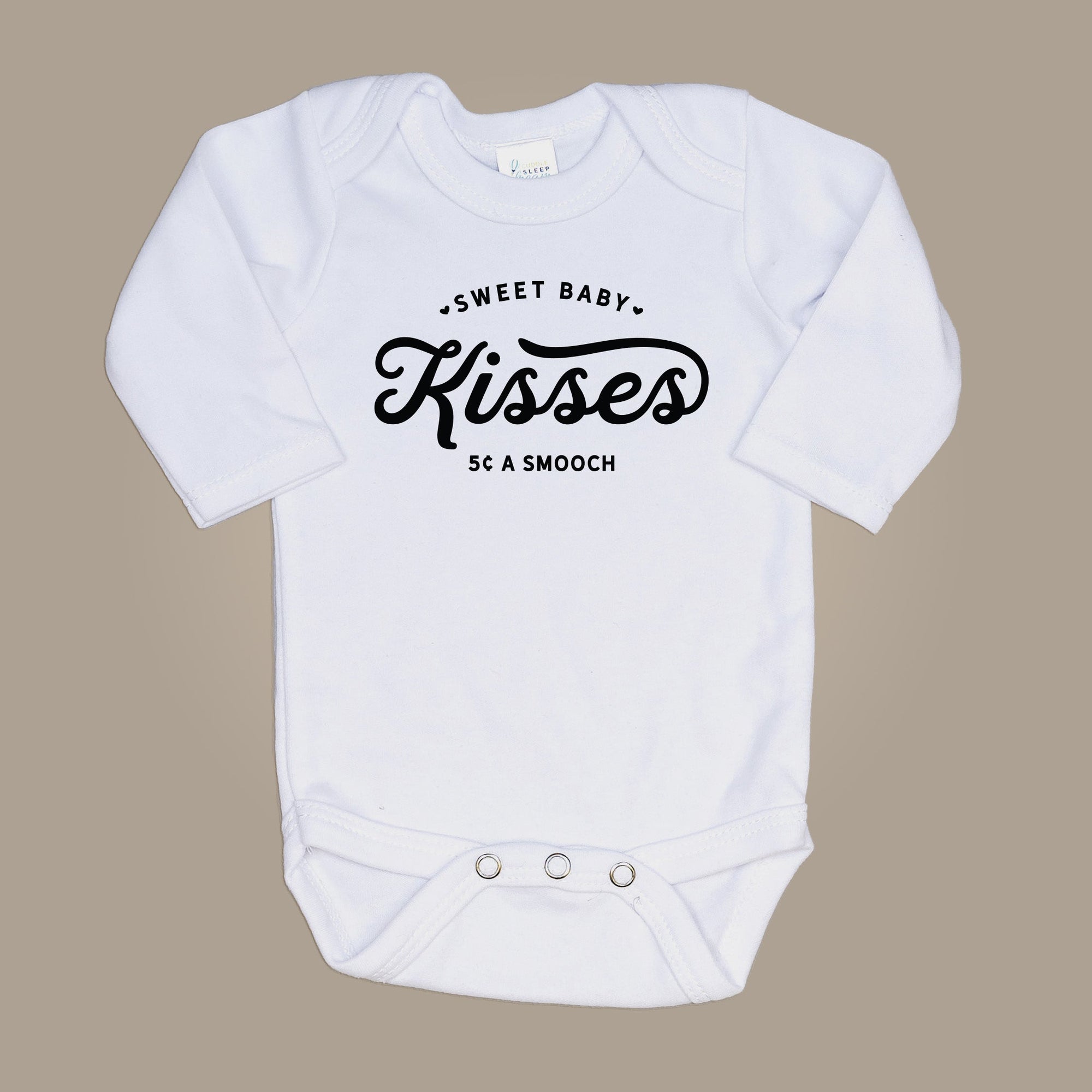 Cuddle Sleep Dream Baby Bodysuits Sweet Baby Kisses | White Onesie | Black Writing