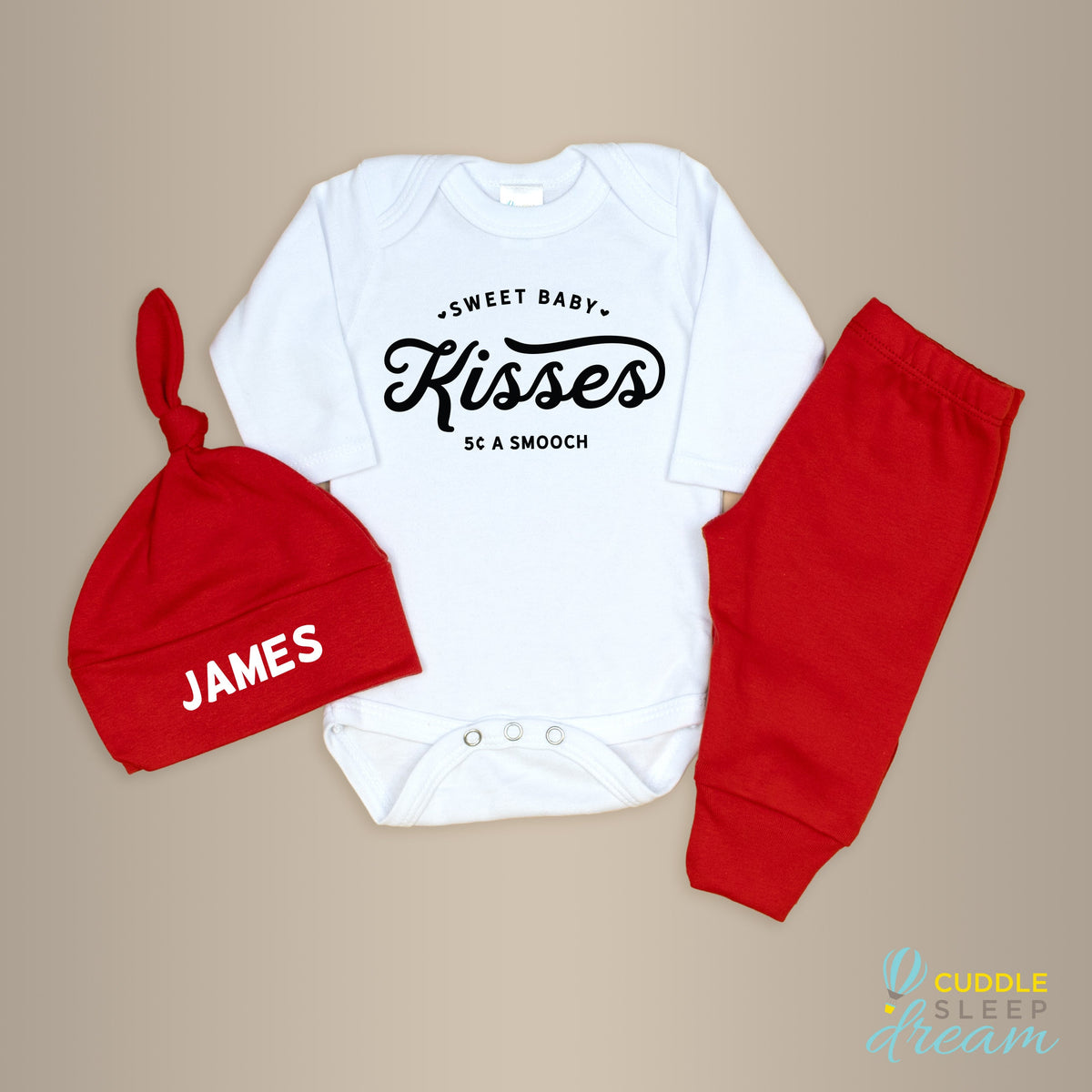 Cuddle Sleep Dream Baby Bodysuits Sweet Baby Kisses | White Onesie | Black Writing