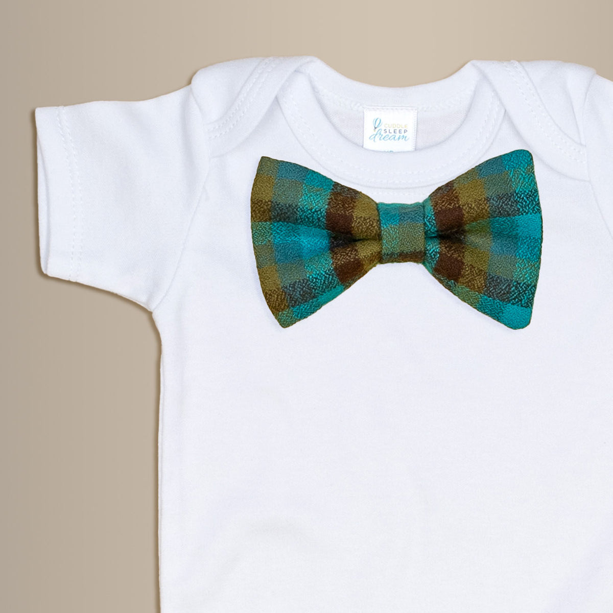 Cuddle Sleep Dream Bowtie Bodysuit Teal Plaid Bowtie Bodysuit