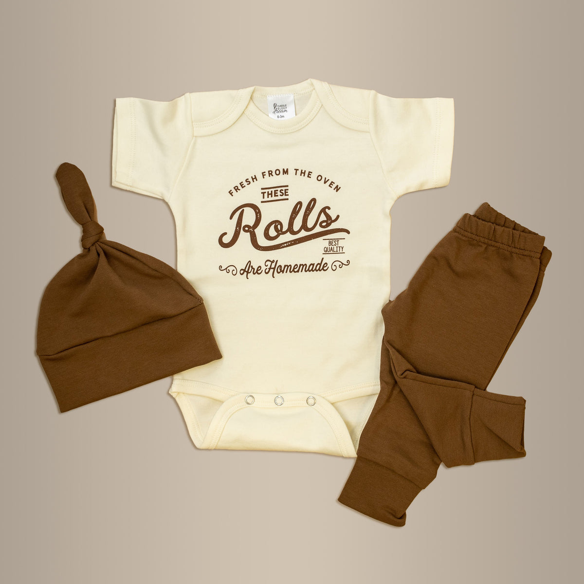 Cuddle Sleep Dream 0-3m / Short Sleeve Bodysuit These Rolls are Homemade Onesie Bundle Personalized | Brown