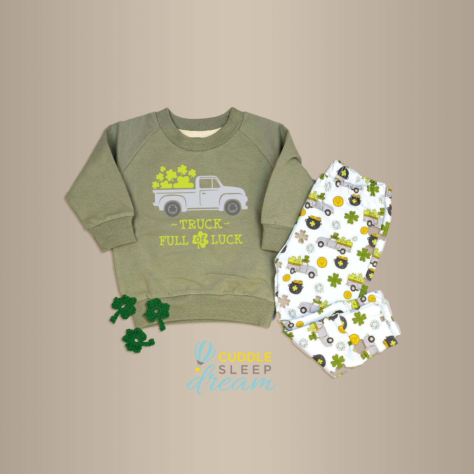 Cuddle Sleep Dream Truck Full of Luck | Light Olive Sweatshirt