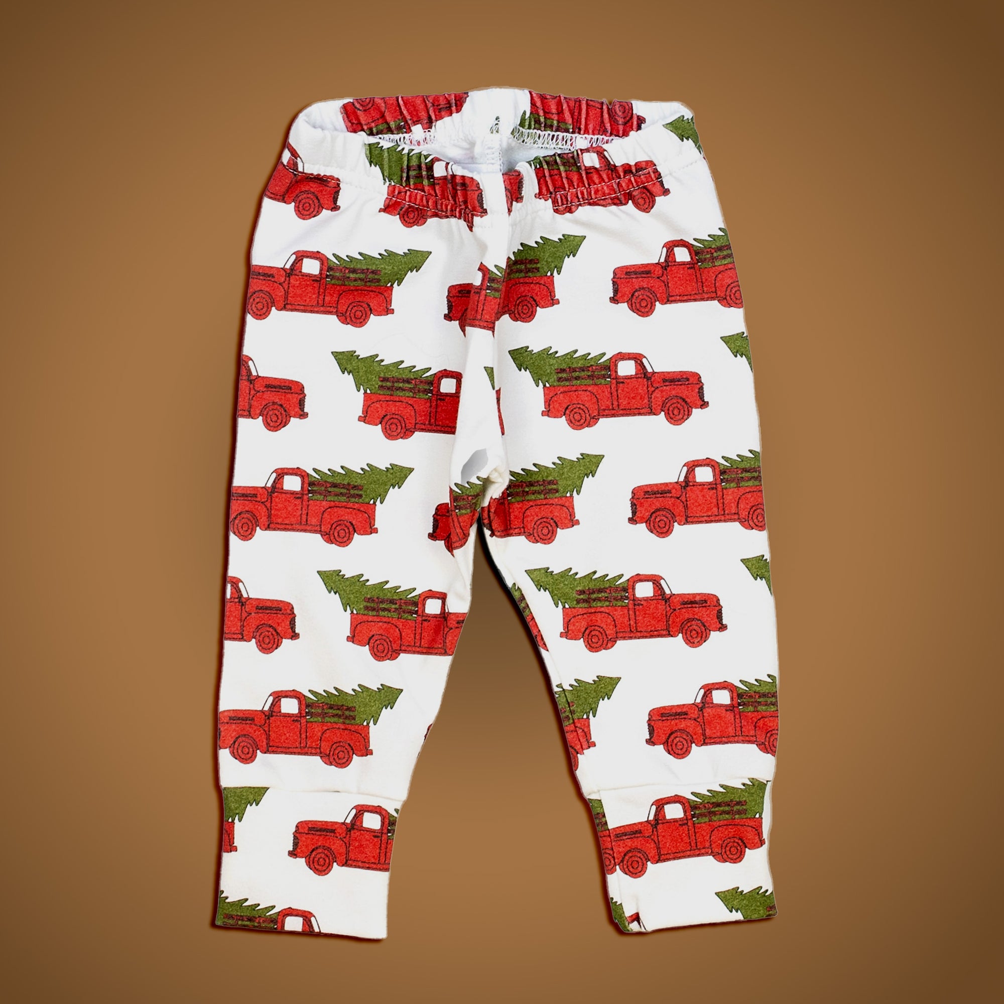 Christmas Trucks on White Slim Joggers