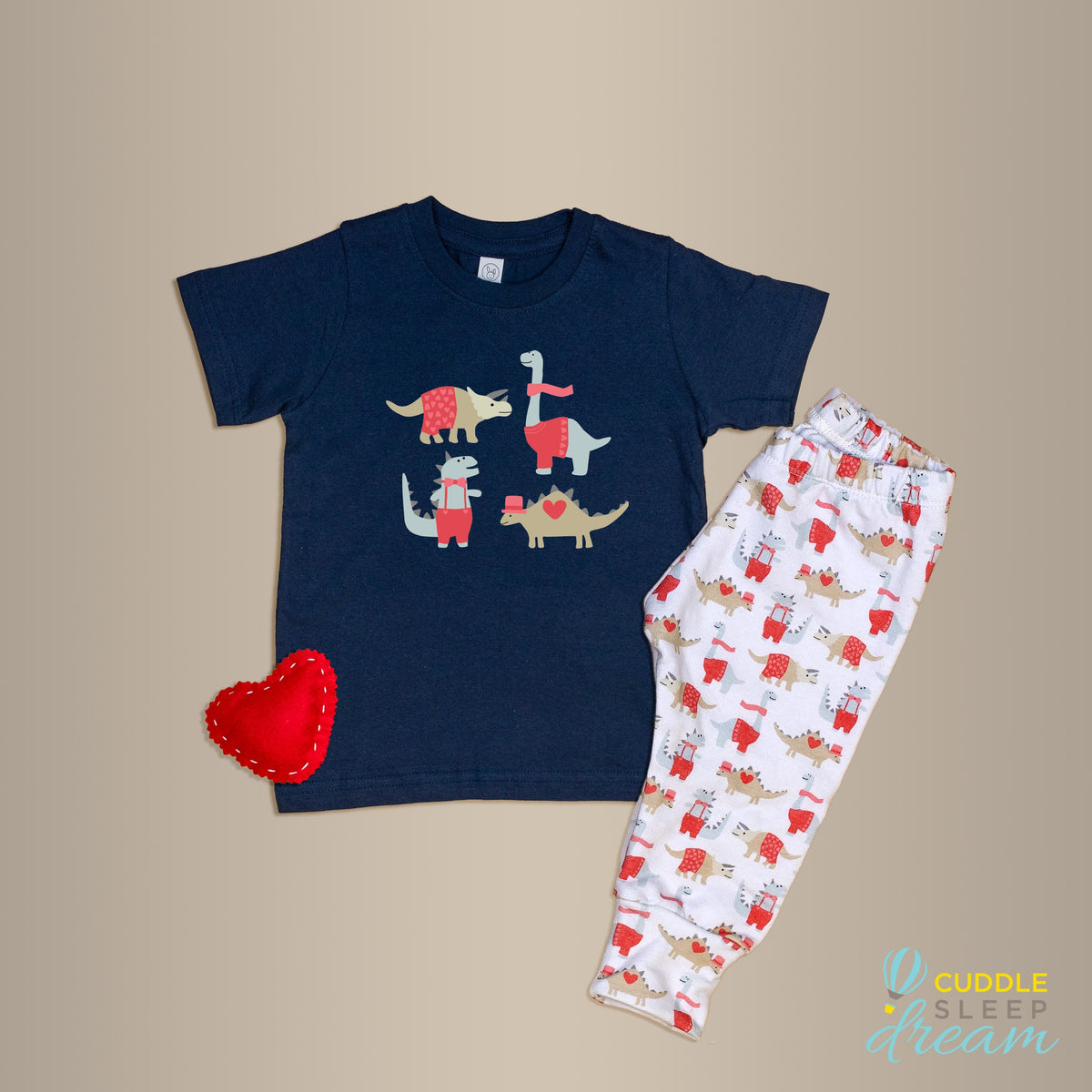 Cuddle Sleep Dream Valentine Dapper Dinos | Navy Tshirt