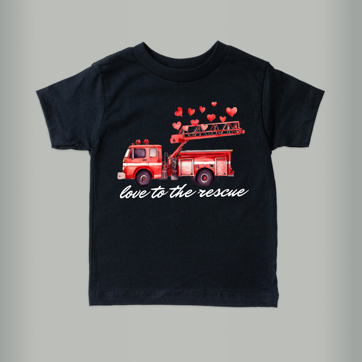 Cuddle Sleep Dream Valentine Firetruck | Black Tshirt