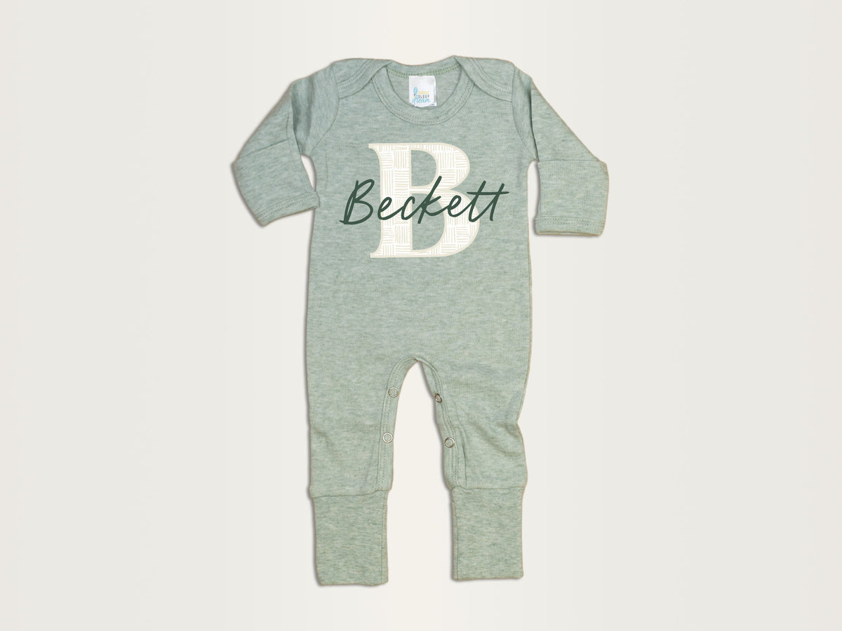 Cuddle Sleep Dream Bundles Weave Initial Romper &amp; Hat | Sage