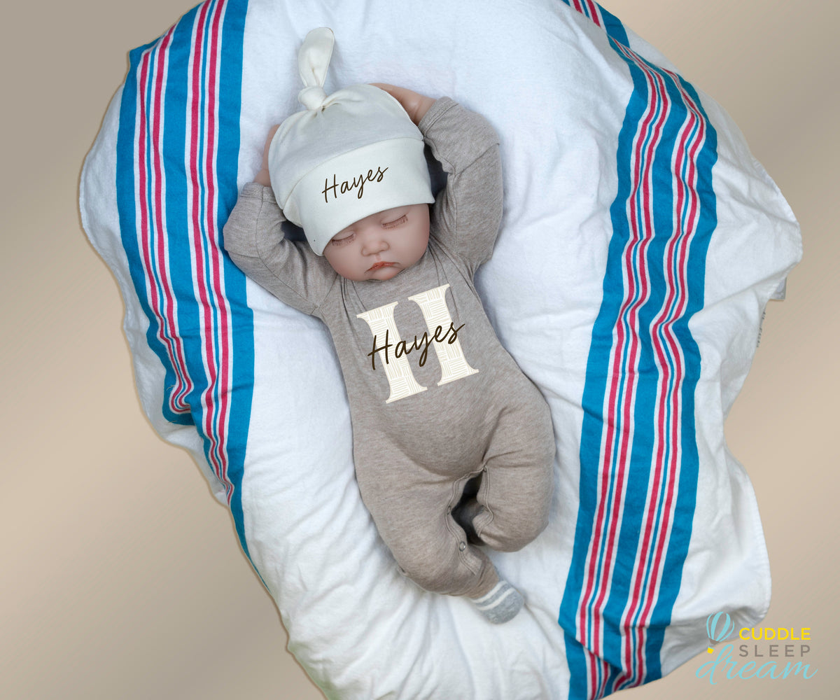 Cuddle Sleep Dream Bundles Weave Initial Romper &amp; Hat | Truffle
