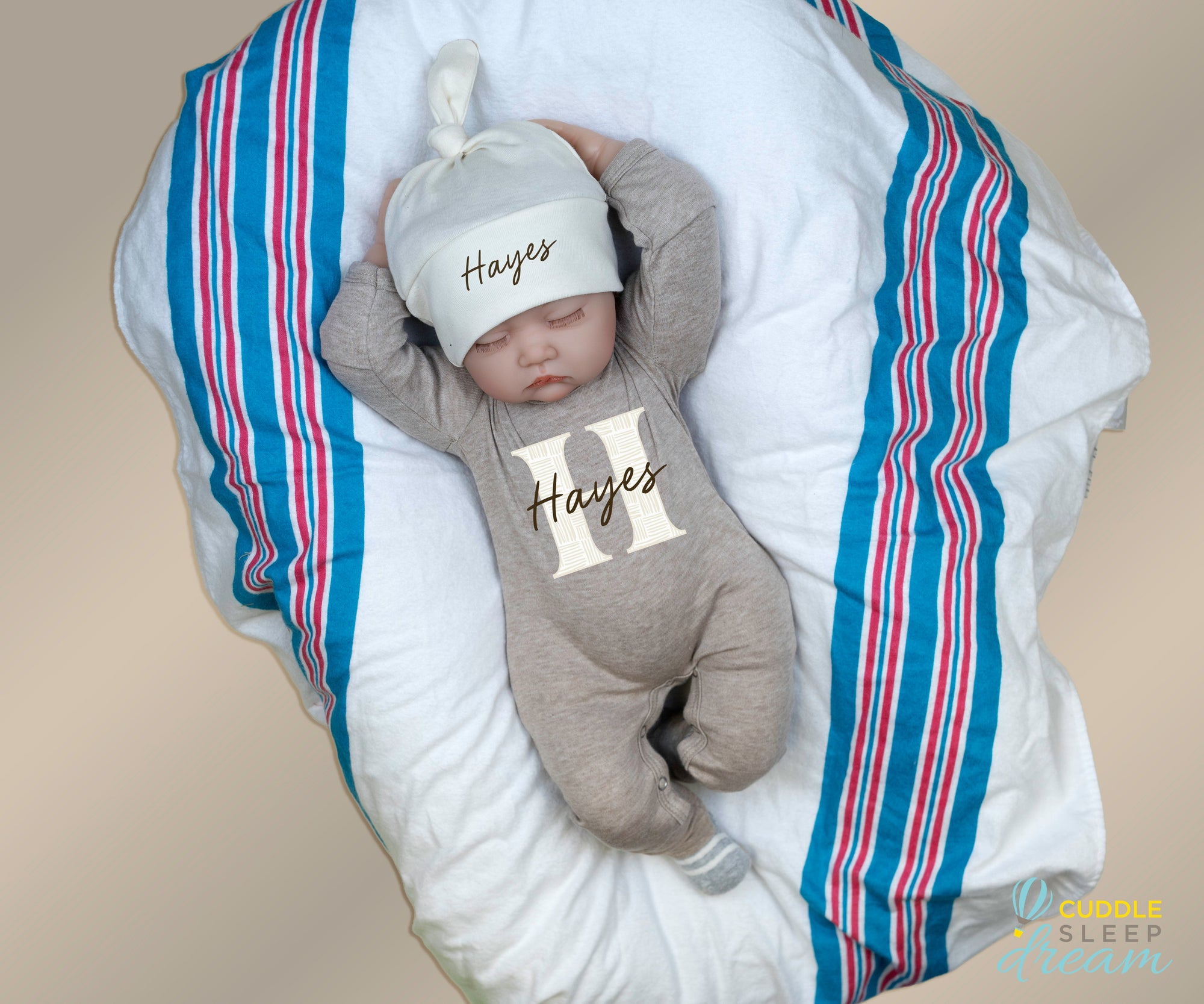 Cuddle Sleep Dream Bundles Weave Initial Romper & Hat | Truffle