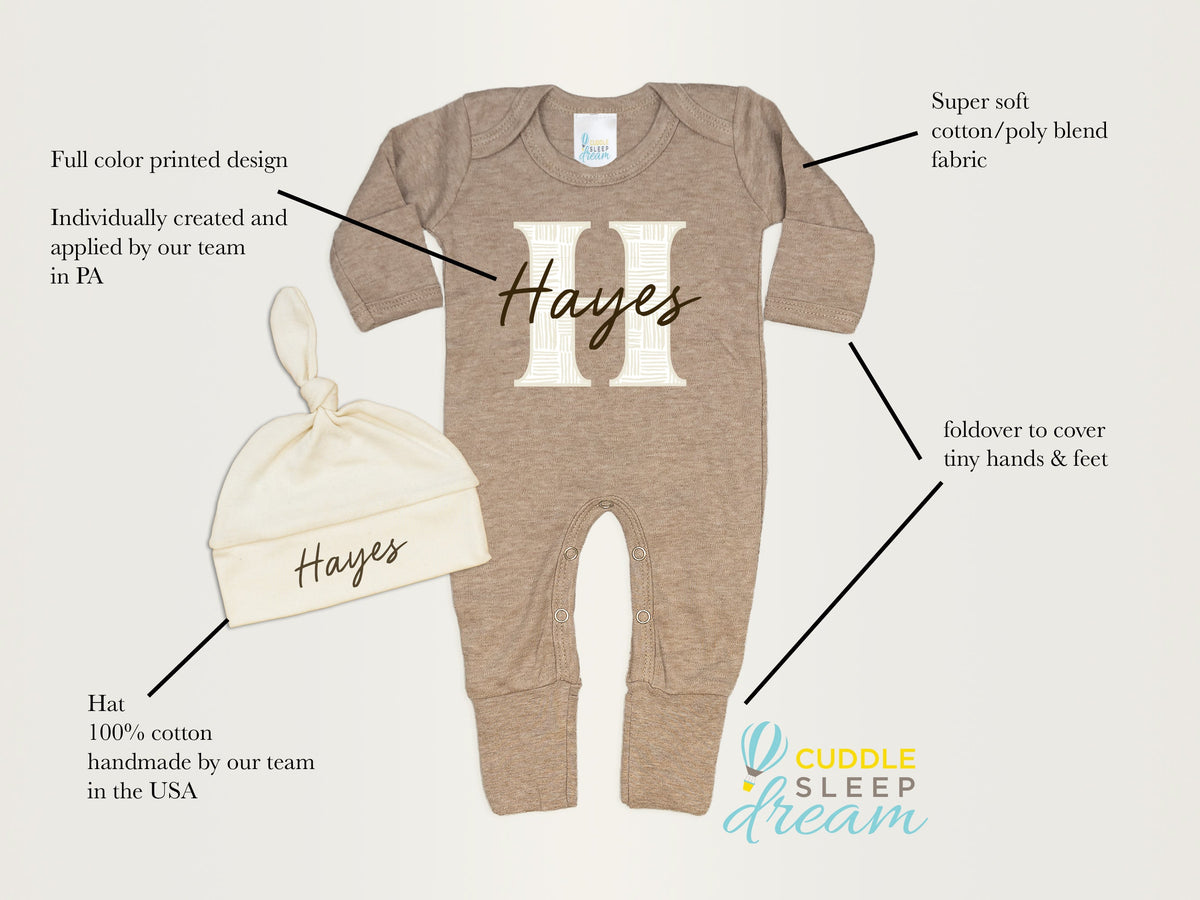 Cuddle Sleep Dream Bundles Weave Initial Romper &amp; Hat | Truffle
