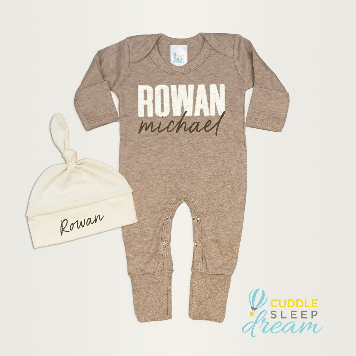 Cuddle Sleep Dream Bundles Weave Name Romper &amp; Hat | Truffle