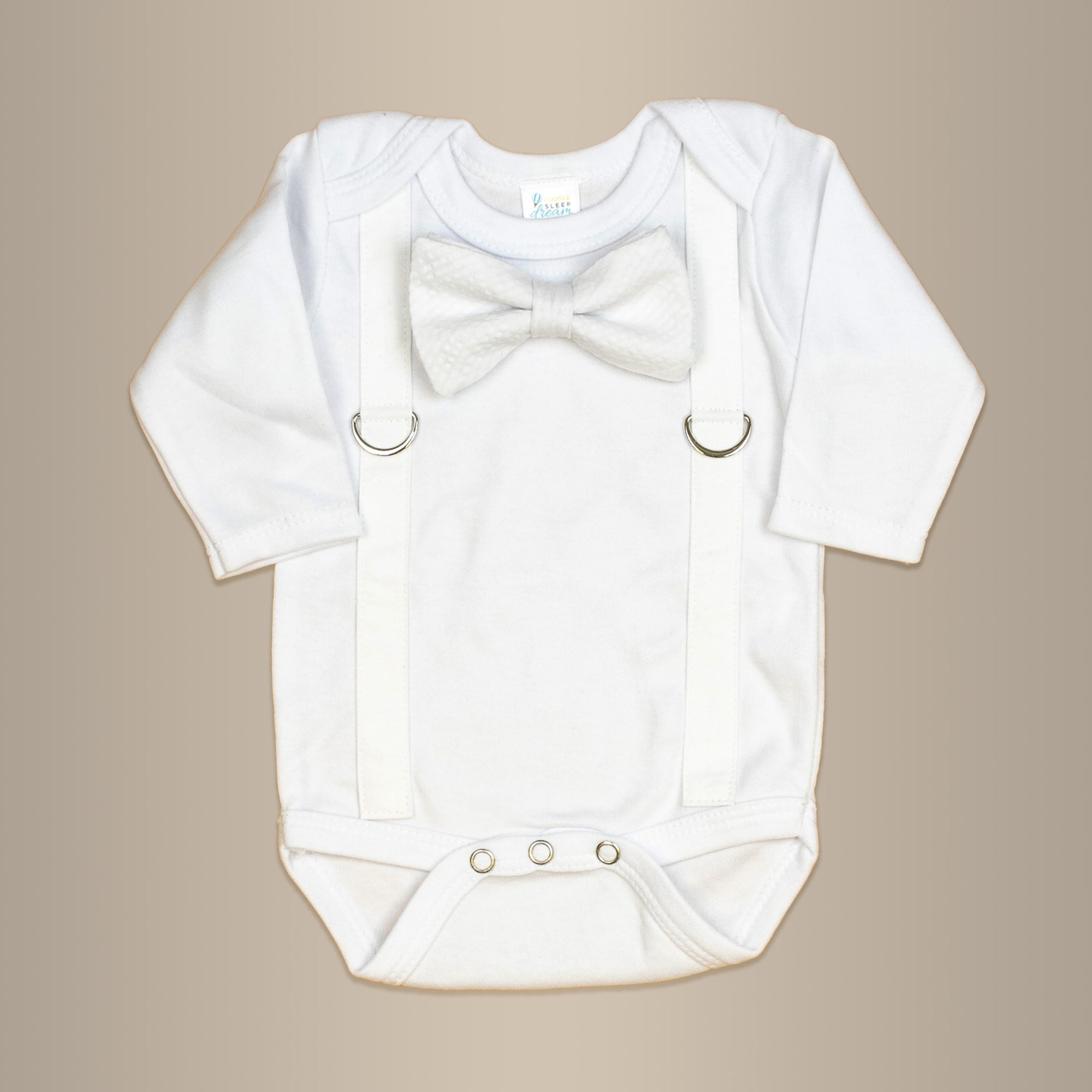 White Suspenders | White Seersucker Bowtie Onesie