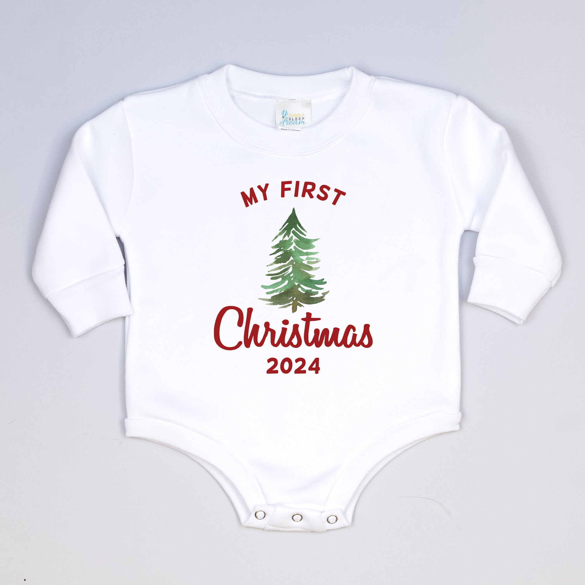 My First Christmas w/ Tree | White Fleece Oversized Bodysuit