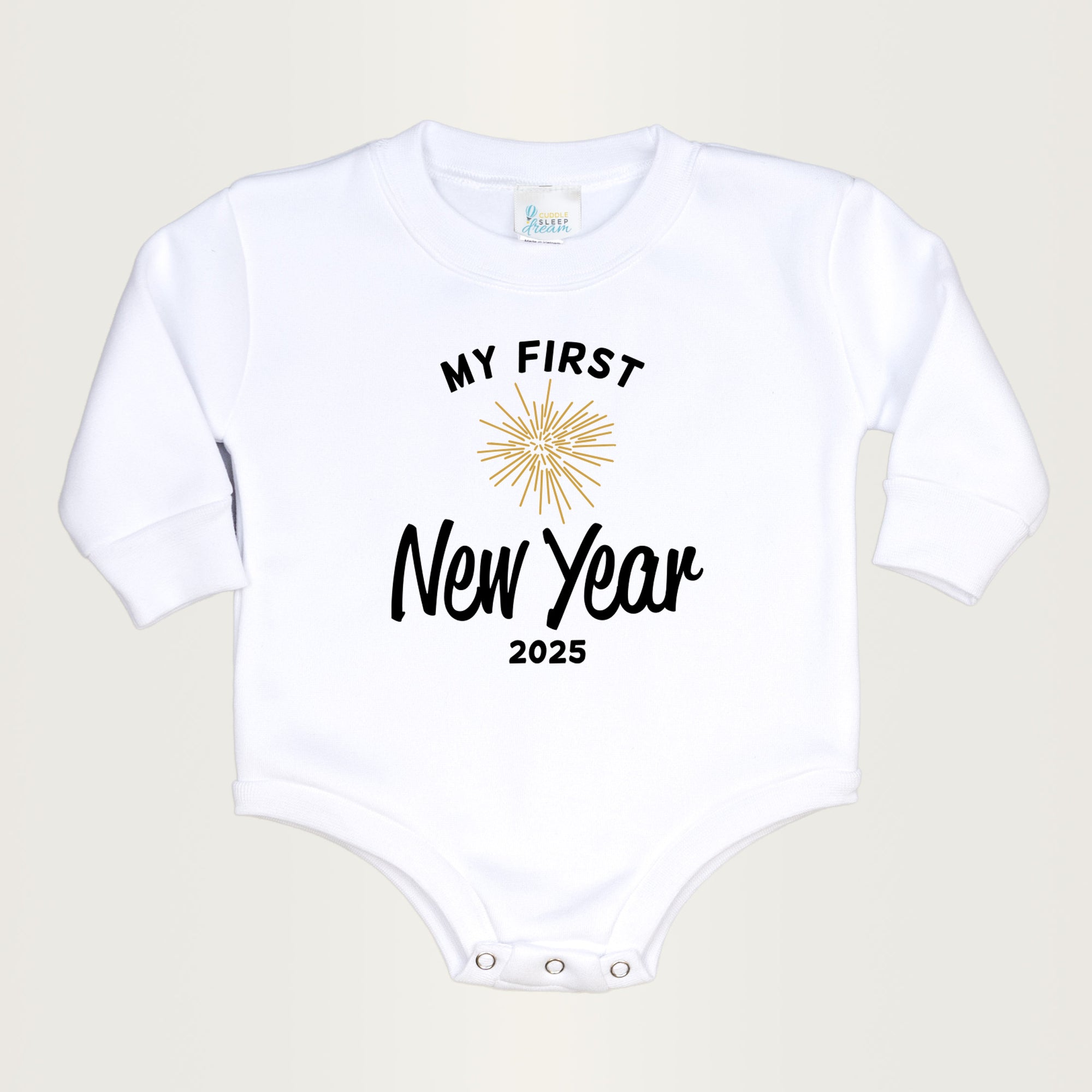 My First New Year w/ Firework | White Fleece Oversized Bodysuit