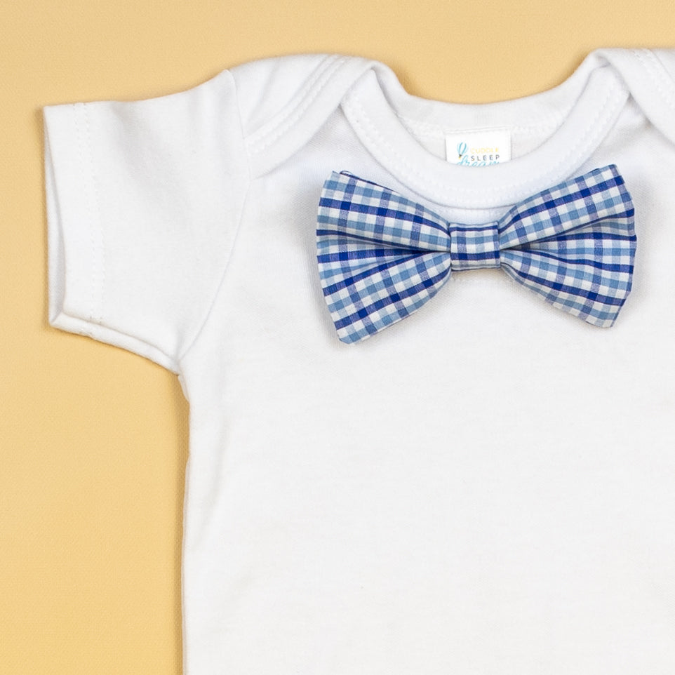 Cuddle Sleep Dream Bowtie Bodysuit Blue Check Bowtie Bodysuit