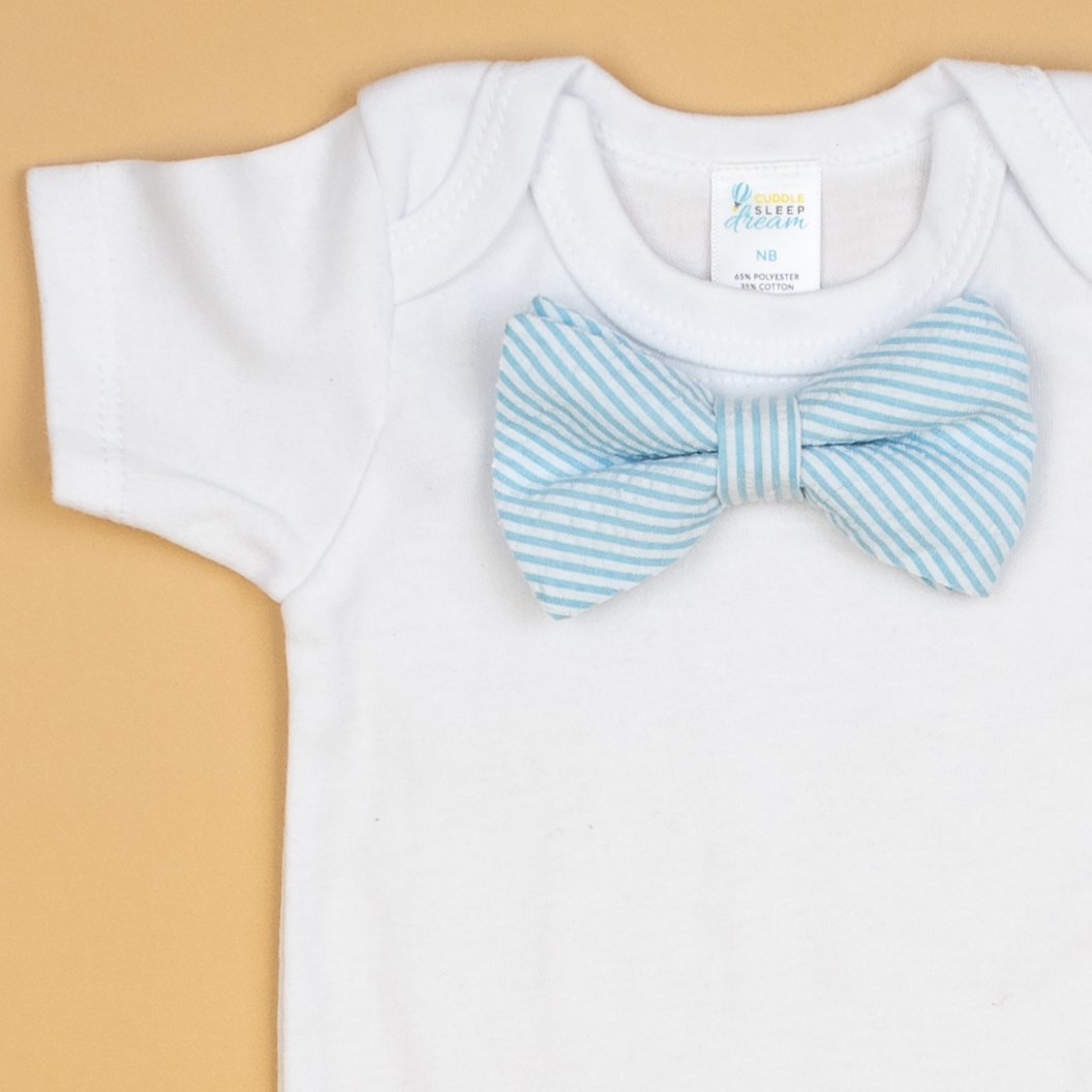 Cuddle Sleep Dream Bowtie Bodysuit Blue Seersucker Bowtie Bodysuit