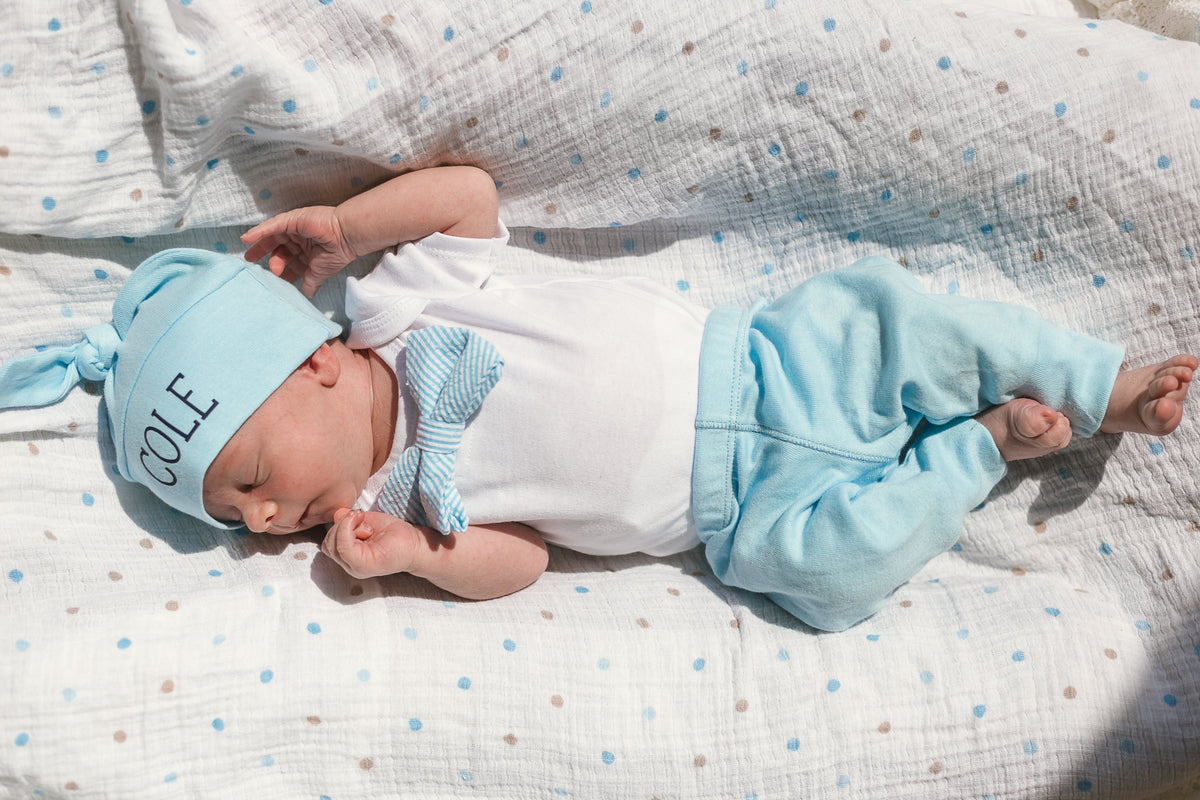 Cuddle Sleep Dream Bowtie Bodysuit Blue Seersucker Bowtie Bodysuit