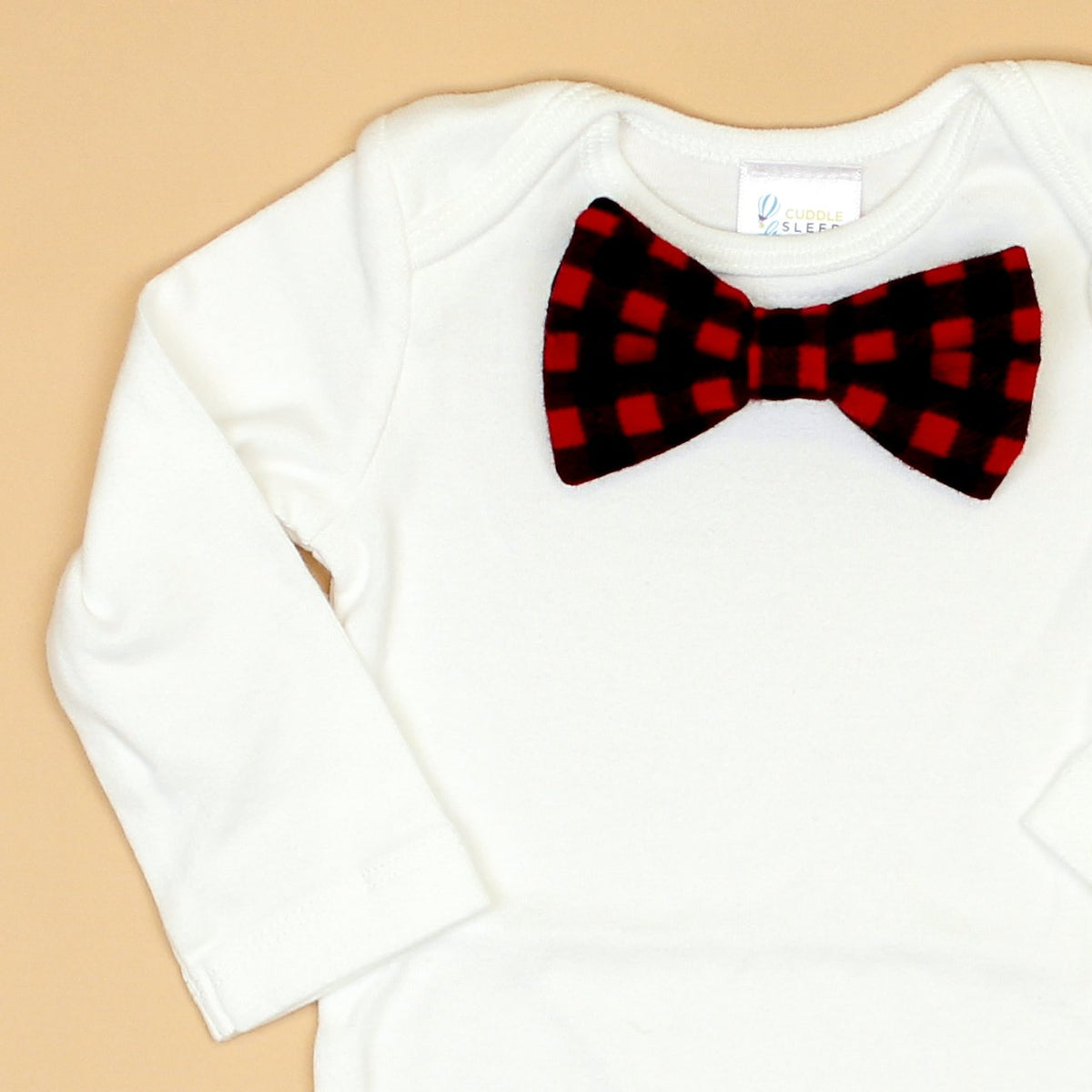 Cuddle Sleep Dream Oh Snap Buffalo Plaid Flannel Bowtie Bodysuit