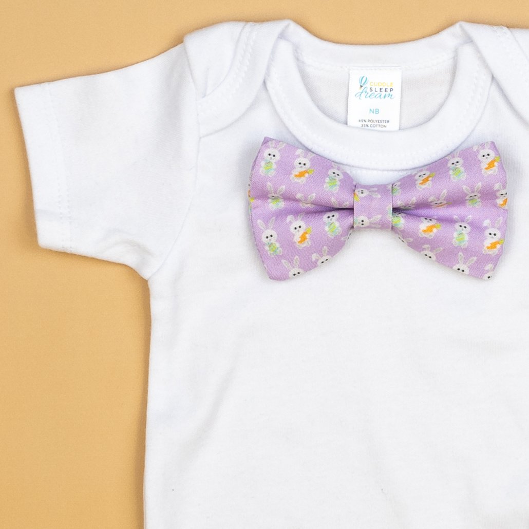 Cuddle Sleep Dream Bowtie Bodysuit Bunnies on Purple Bowtie Bodysuit