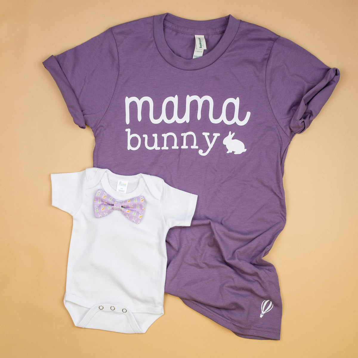 Cuddle Sleep Dream Bowtie Bodysuit Bunnies on Purple Bowtie Bodysuit