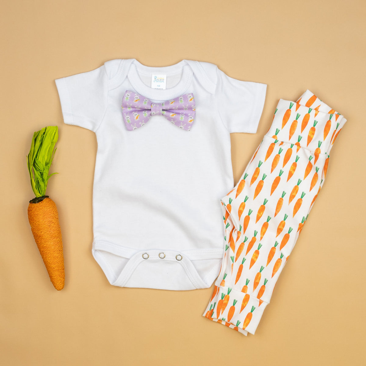 Cuddle Sleep Dream Bowtie Bodysuit Bunnies on Purple Bowtie Bodysuit