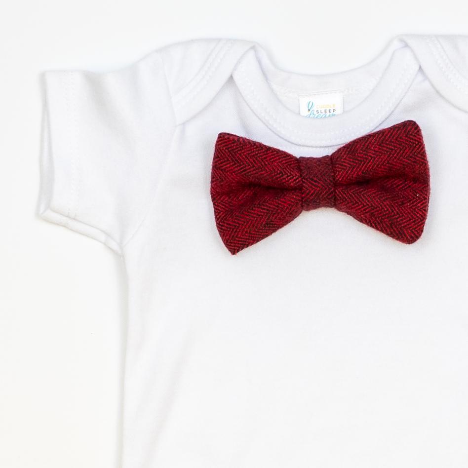 Cuddle Sleep Dream Bowtie Bodysuit Burgundy FLANNEL Bowtie Bodysuit