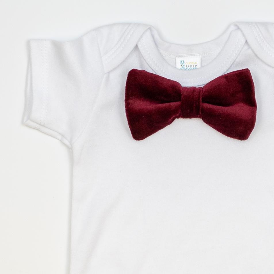 Cuddle Sleep Dream Bowtie Bodysuit Burgundy VELVET Bowtie Bodysuit