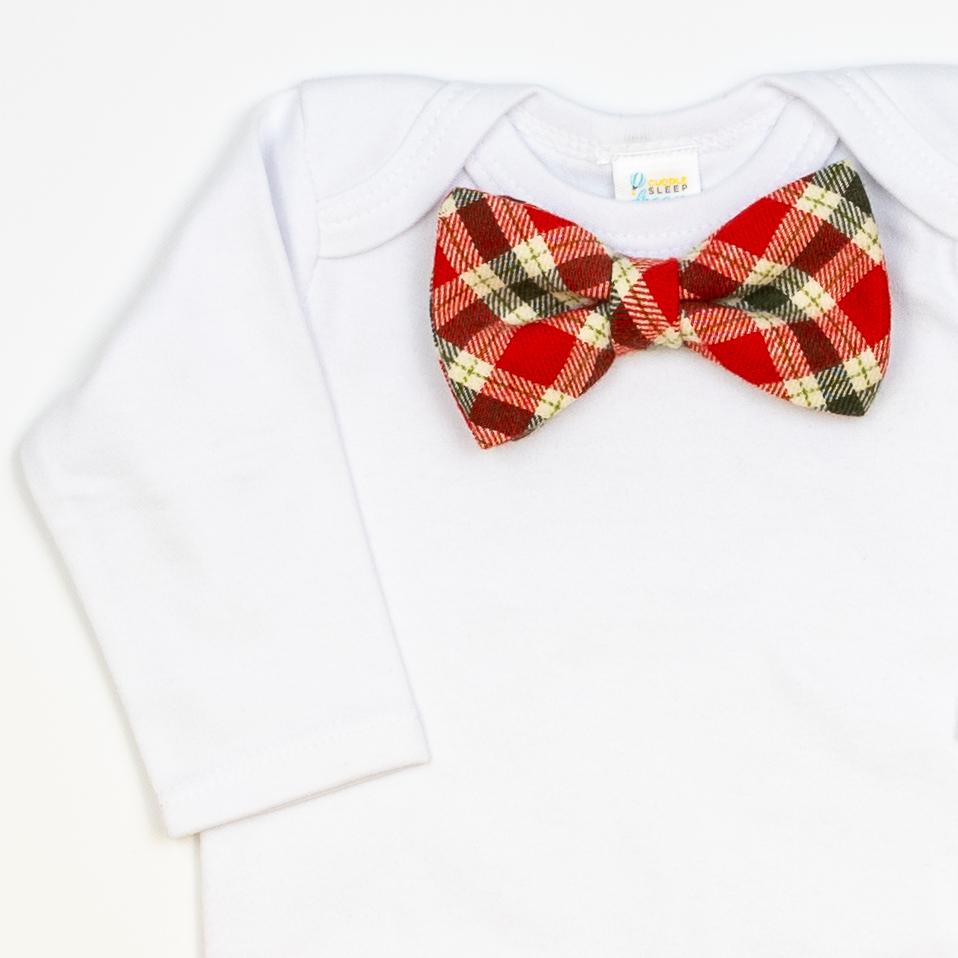 Cuddle Sleep Dream Bowtie Bodysuit Christmas Plaid Flannel Bowtie Bodysuit