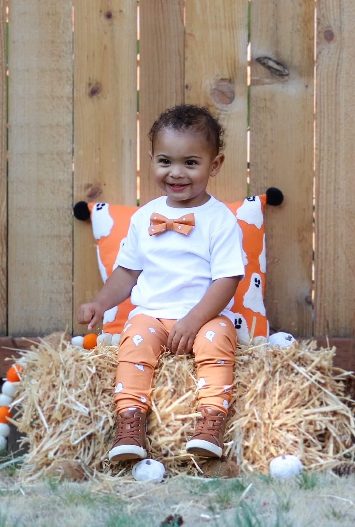 Cuddle Sleep Dream Bowtie Bodysuit Ghosts on Orange Bowtie Bodysuit