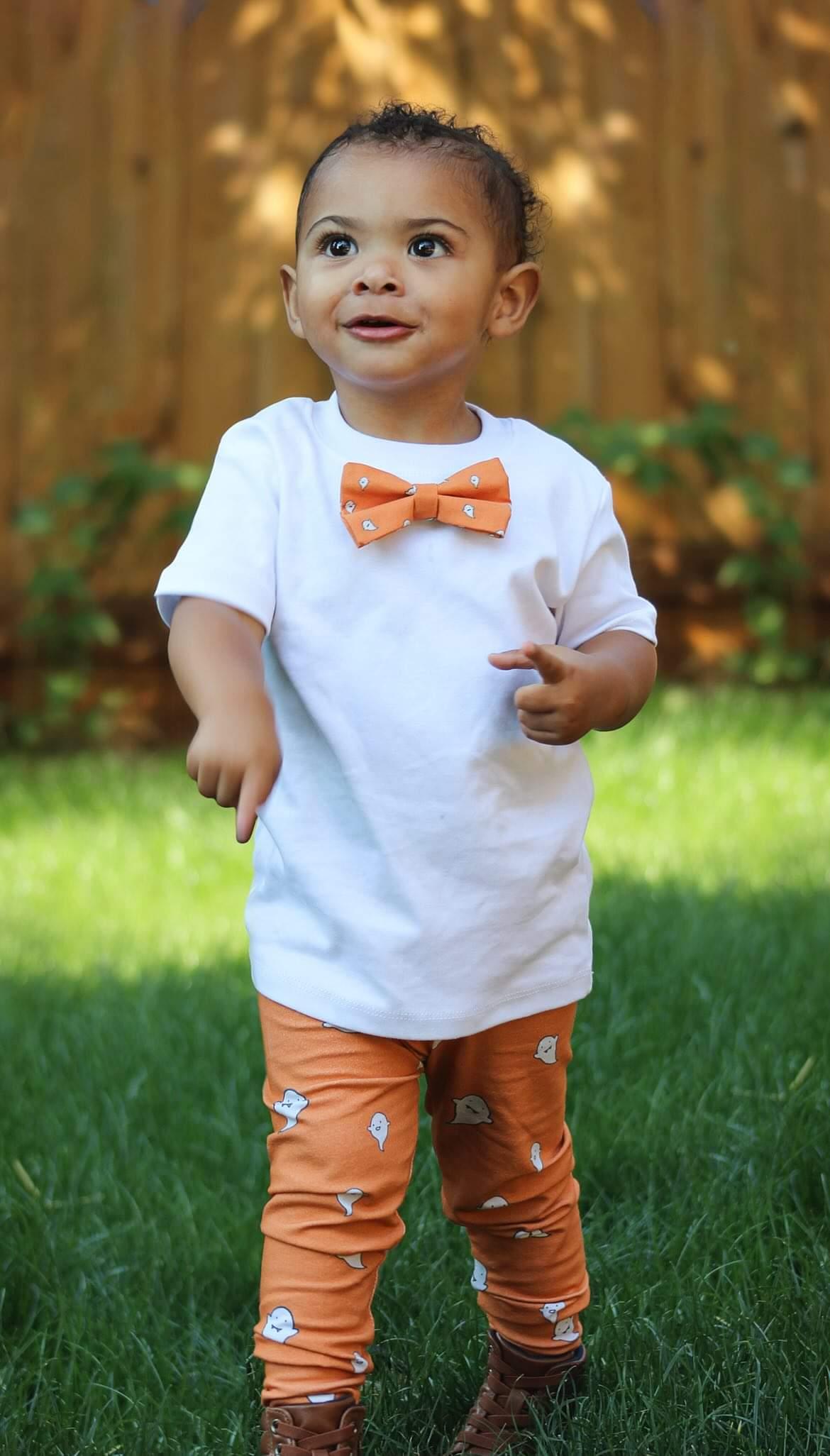 Cuddle Sleep Dream Bowtie Bodysuit Ghosts on Orange Bowtie Bodysuit
