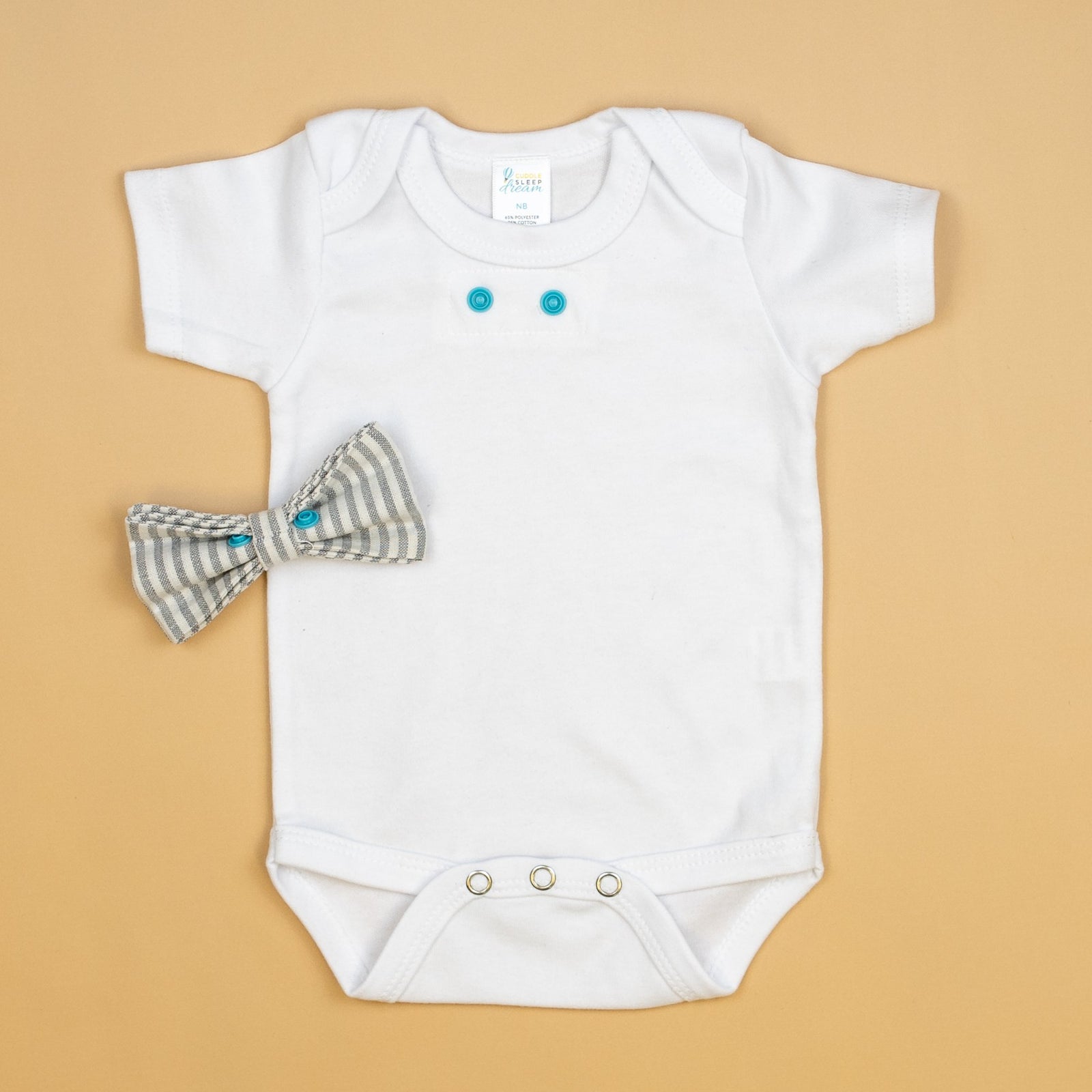 Cuddle Sleep Dream Oh Snap Gray Vertical Stripe Bowtie Bodysuit