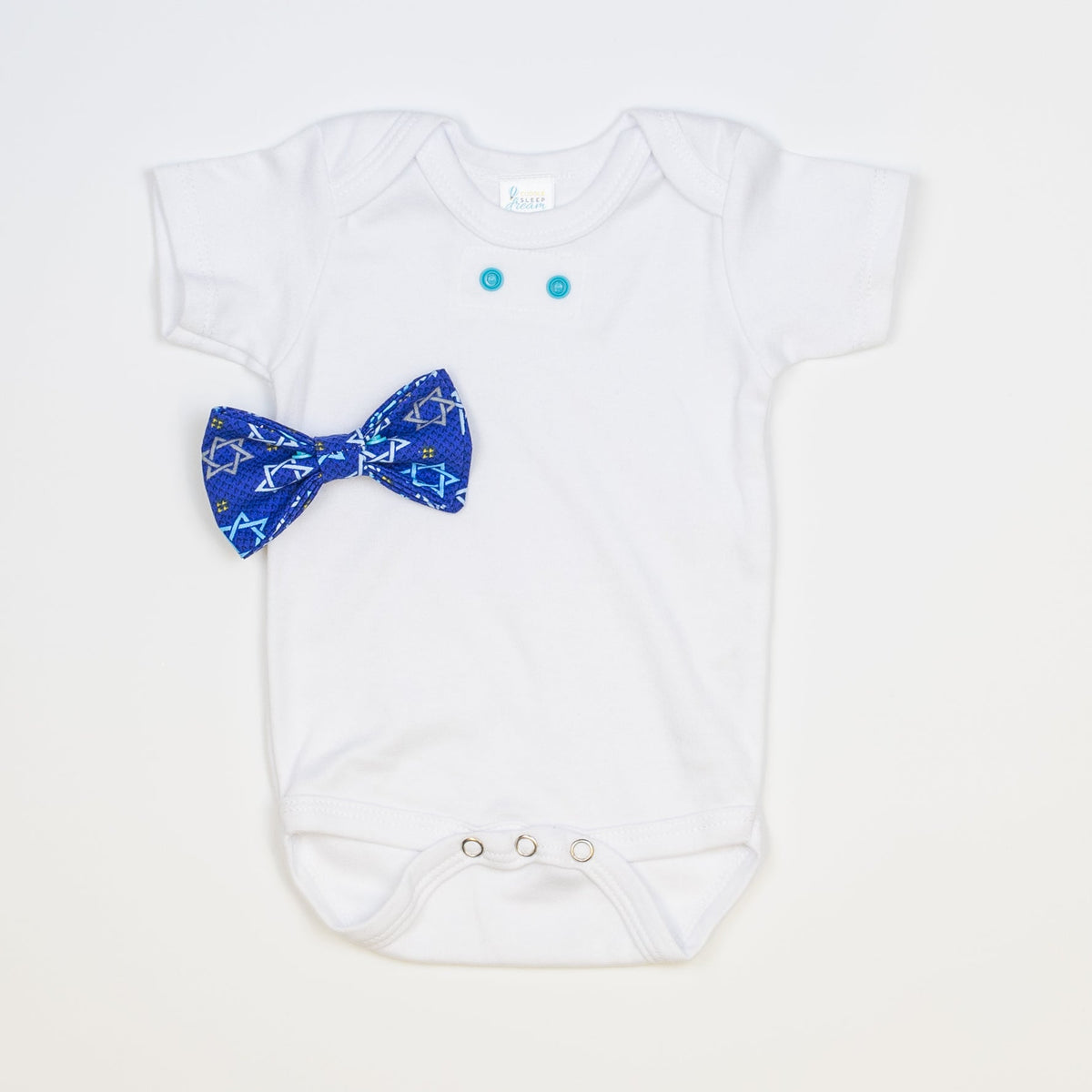 Cuddle Sleep Dream Bowtie Bodysuit Hanukkah Stars on Blue Bowtie Bodysuit