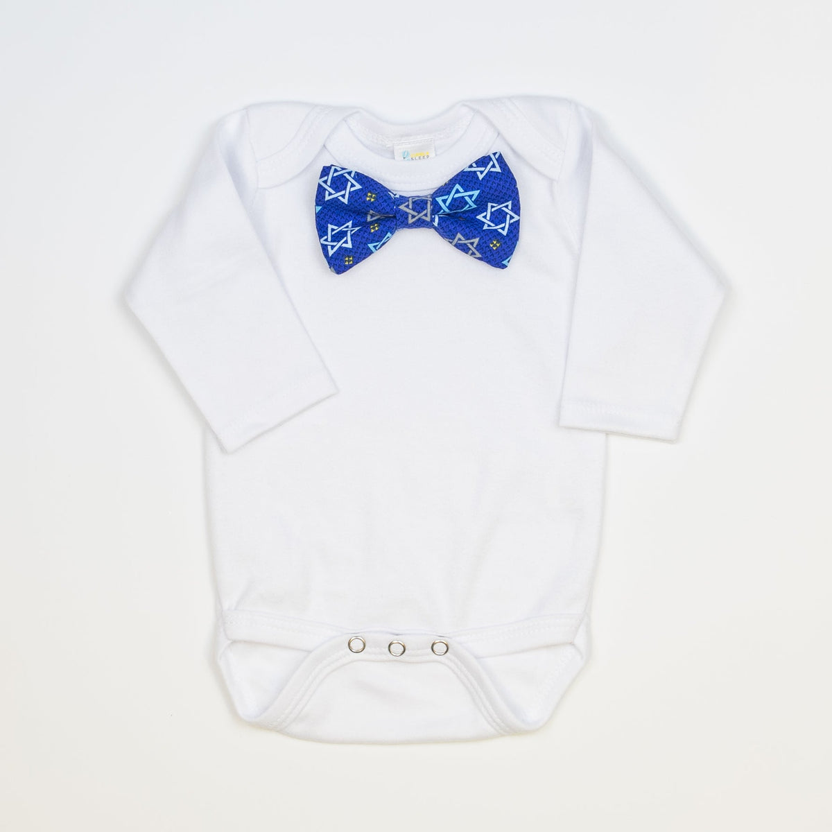 Cuddle Sleep Dream Bowtie Bodysuit Hanukkah Stars on Blue Bowtie Bodysuit